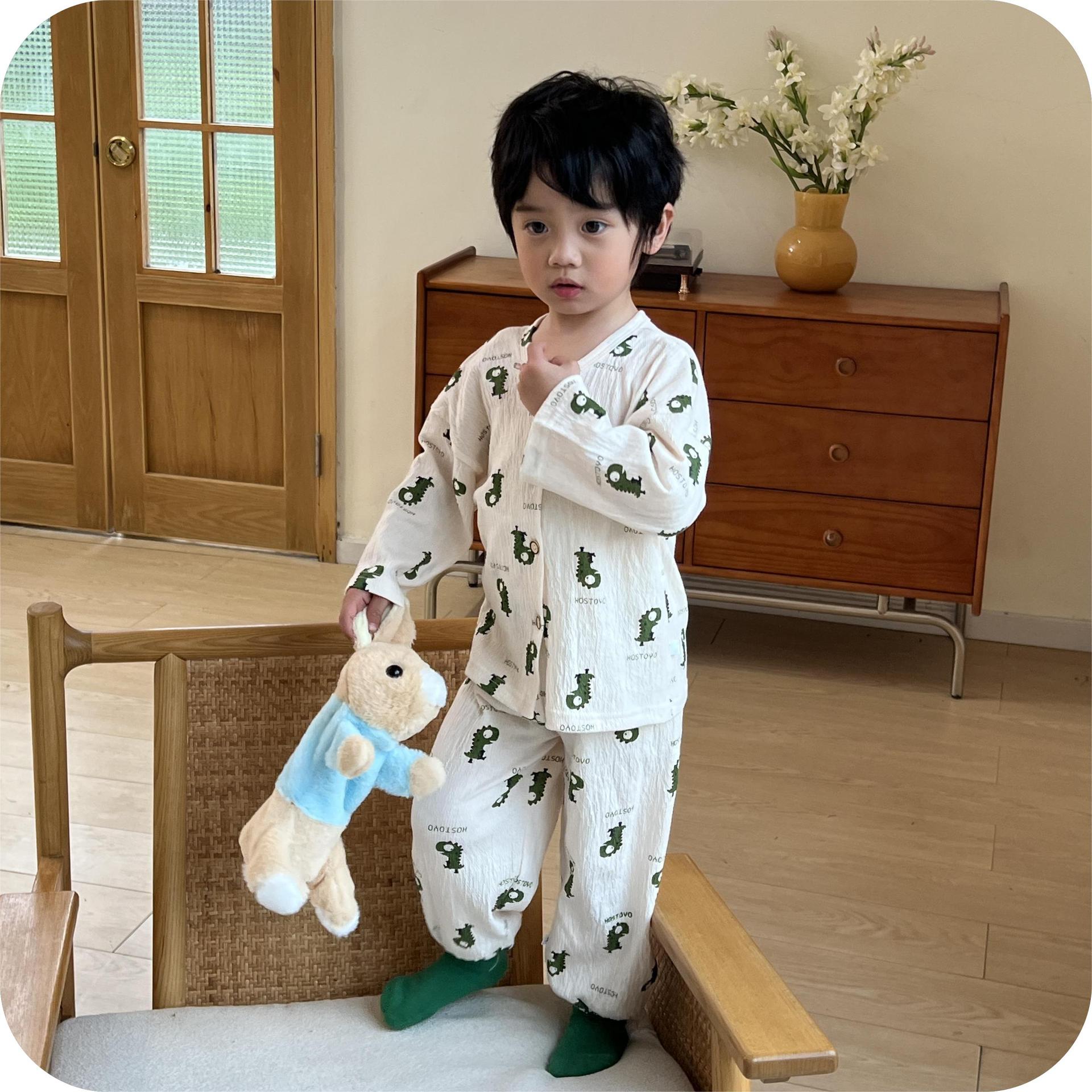 Picture of Children's Stretch Cotton Yarn suit Lace Baby Spring Cardigan Home Clothes Korean Style Cute Air-conditioning Clothes Pajamas