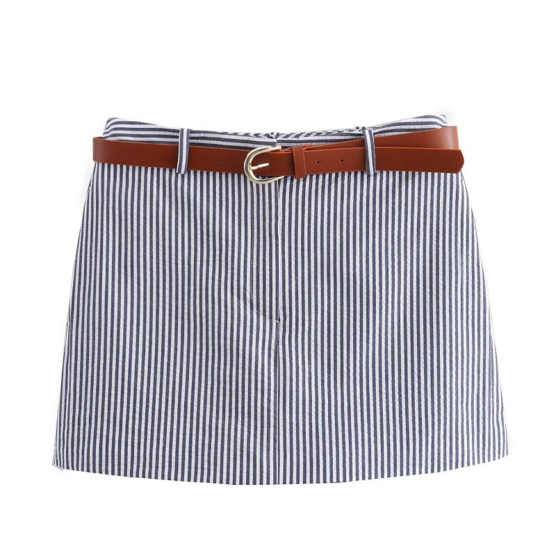 2024 Summer New European and American Cross-border Women's Street Fashion Casual with Belt Striped Skirt W025 1053