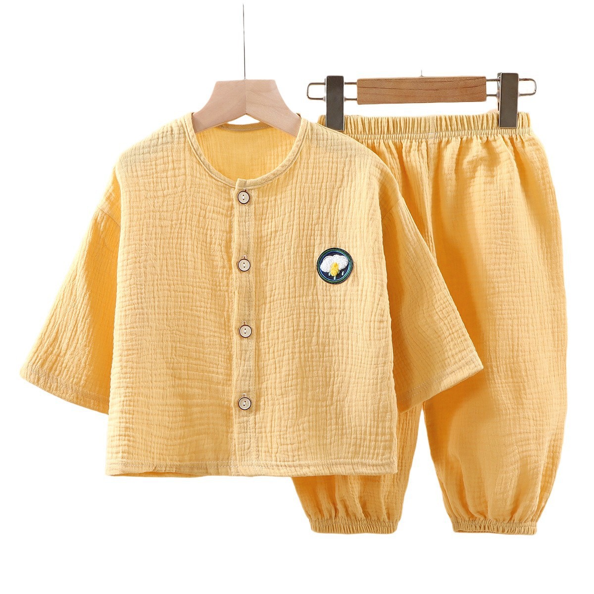 Picture of New Kidsren's Thin Double-Layer Pure Cotton Gauze Pajamas Summer Baby Home Clothes Boys and Girls Long-Sleeved Spring & Fall Suits
