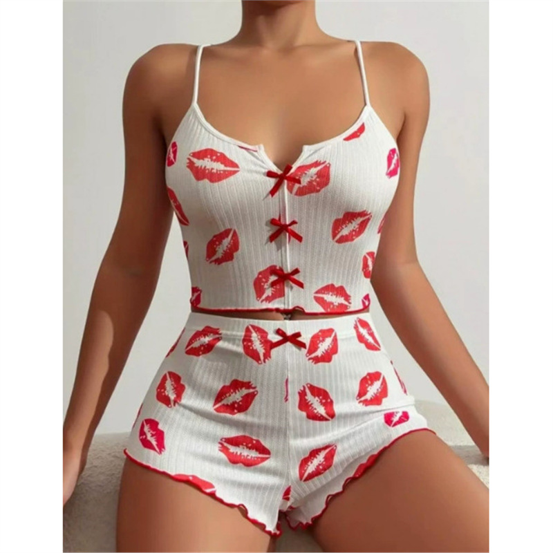 Picture of New Sling Shorts Sexy Bow Multicolor Printed Milk Silk suit Comfortable Home Wear Factory