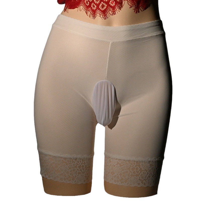 High waist men's 3-point pants breathable lace black temptation simple fashion safety leggings JJ bag egg side open