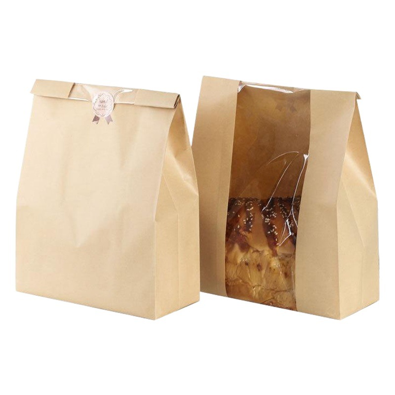 Ready-Made Toast Bags with Transparent Window, Food Packaging Bags, Kraft Paper Rolled Edge Bread Bags, Wholesale, Amazon Hot Seller