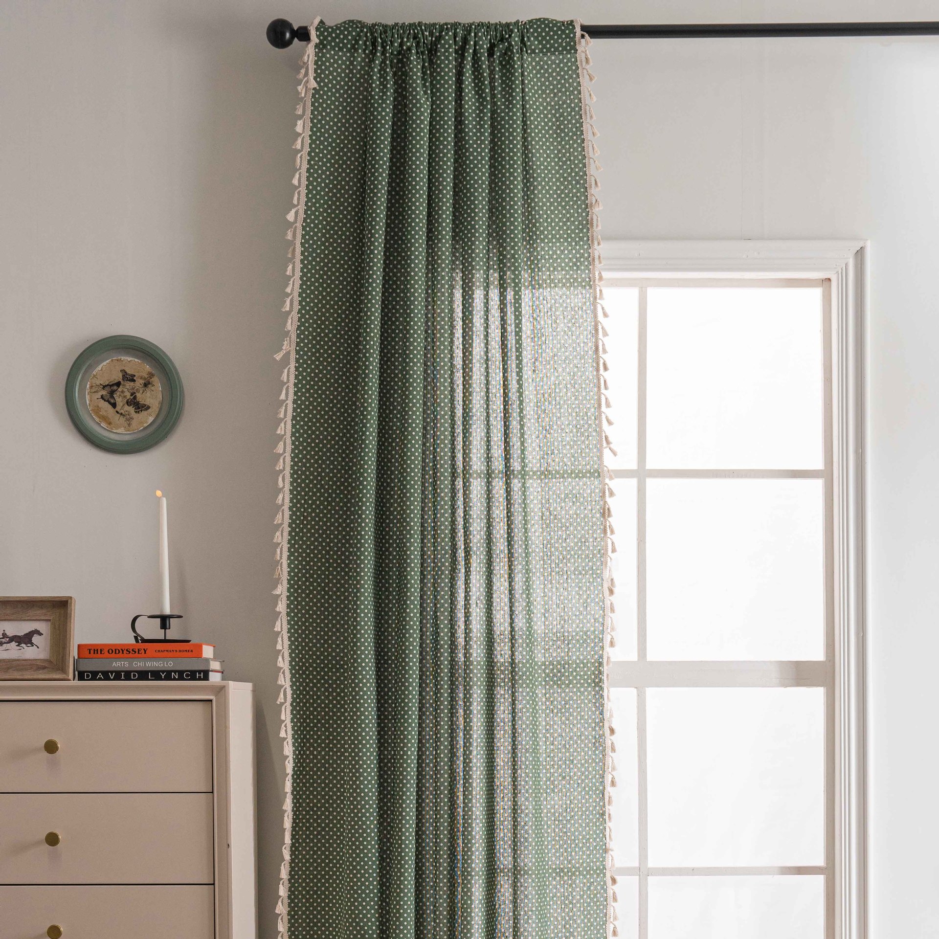 Picture of Flying cat cross-border new curtain plaid printed kitchen curtain beige tassel semi-shading decorative curtain factory wholesale