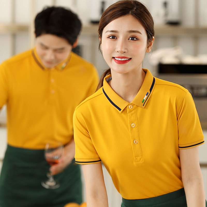 Picture of Catering Waiter Work Clothes Short-Sleeved T-Shirt Ice Silk Cotton Work Clothes Female Supermarket Burger Fast Food Restaurant Work Clothes Embroider