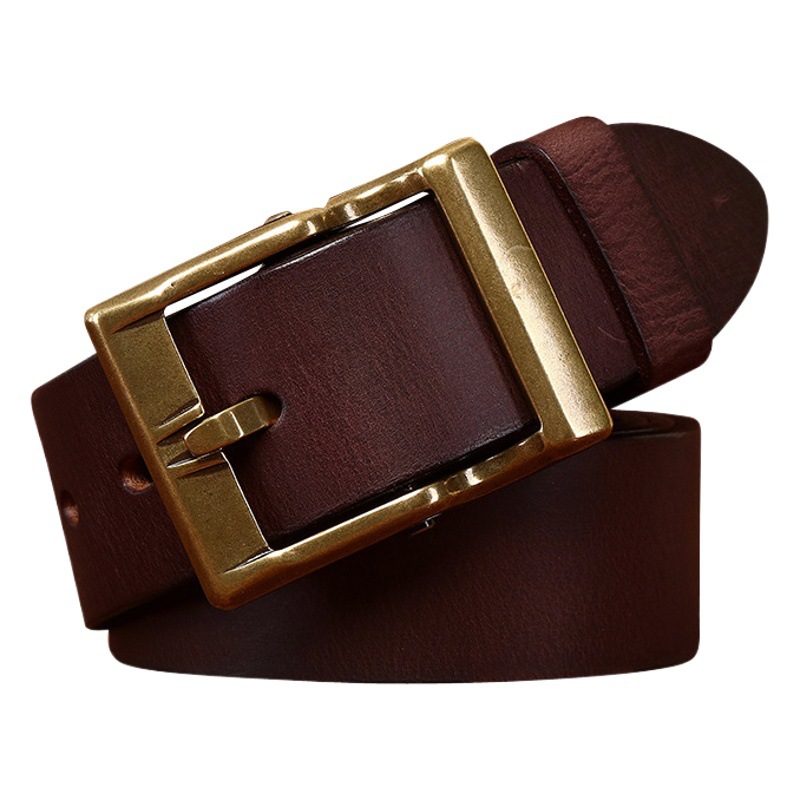 Vintage Washed Frosted Top Layer Cowhide Copper Buckle Belt Men's Genuine Leather Trendy All-match Casual Jeans Belt Wholesale