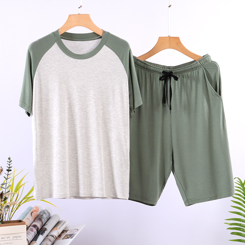 Picture of Spring and Summer Men's Thin Modal Pajamas Home Clothes Set Men's Ice Silk Loose Short-sleeved Shorts Home Clothes