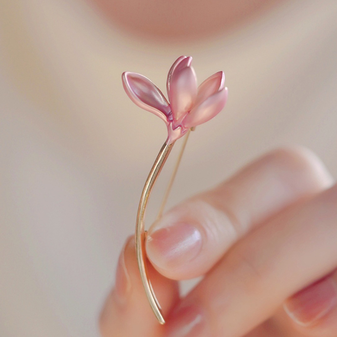 Chinese Style Water Lily Pink Forest Flower Brooch High-End Female Niche Cute Exquisite Flower Alloy Wholesale