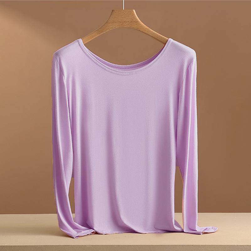 Picture of Women's Round Neck Inner Base Shirt for Autumn and Winter plus size Thin Autumn Clothes Solid Color Underwear Long-sleeved T-shirt for Women
