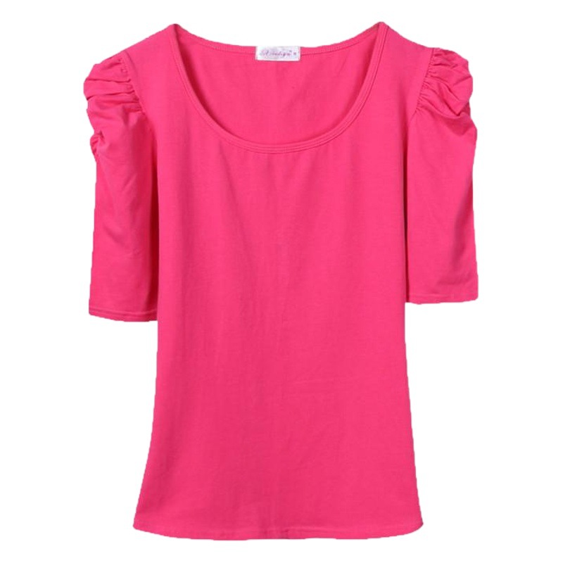 White Short Puff Sleeve T Sleeve Women's 2020 Spring and Summer New Korean Style Slim-fit Crewneck Mid-sleeve Top Women's Base Shirt