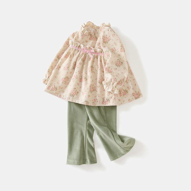Children's Clothing 2025 Spring and Autumn New Girls Autumn Clothes Pastoral Style Lace Floral Princess Dress Pink Peach Blossom Children's Clothes