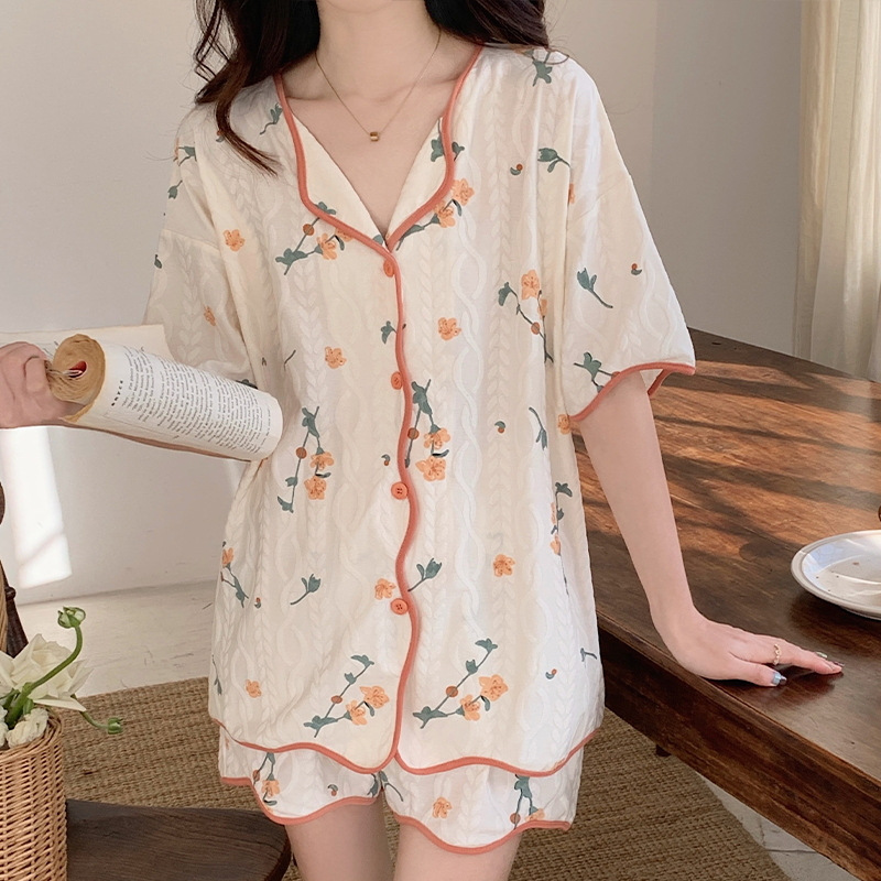 Women's pajamas 2023 new small floral cute summer sweet short sleeve thin online red style home wear suit