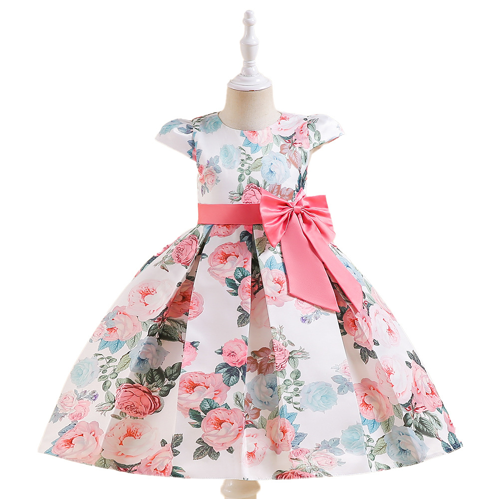 Picture of Amazon Flower Print Girl Bow Dress Cross Border Independent Station Princess Dress Children's dress