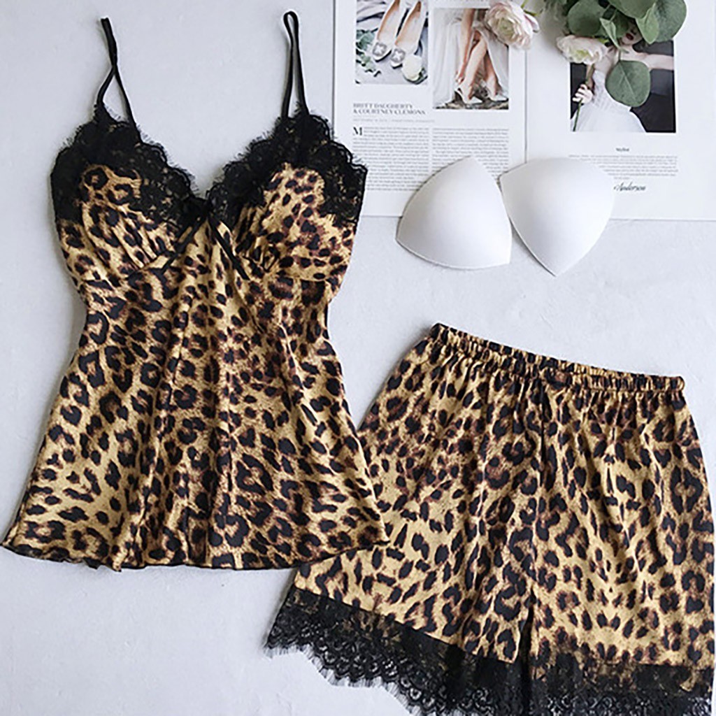 Picture of Factory wholesale sexy pajamas new leopard print home wear suspender shorts bathrobe three-piece set one-piece delivery