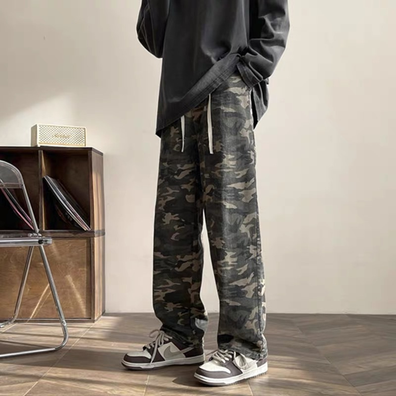 American Style Retro Trendy Brand Camouflage Overalls Men's Summer New Loose Straight High Street Hip Hop Ins Wide Leg Pants