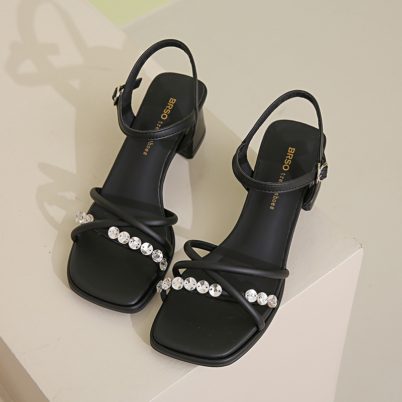 French Style High Heel Shoes Women's Summer 2025 New All-match Dress Mid-heel Thick-heel Fashion Sandals High Heels