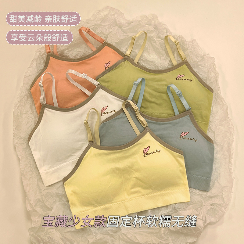 Girls' Bra Developmental Underwear Female Students Junior High School High School Sports Shockproof Camisole Thin Vest without Steel Rings