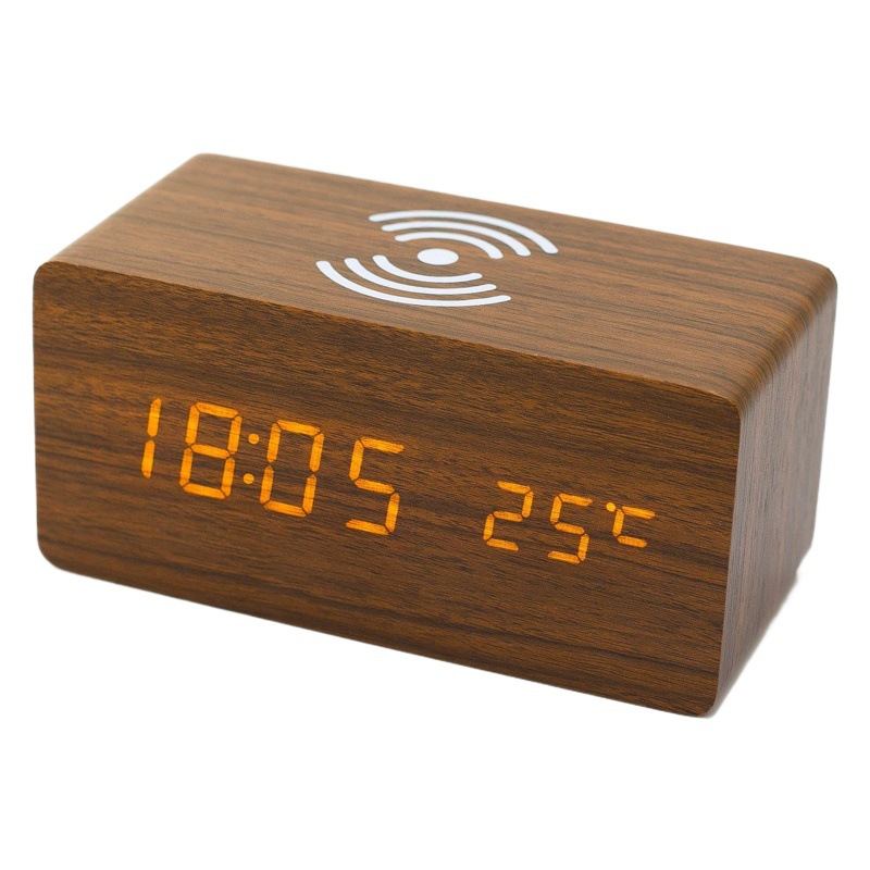 Wood clock Creative LED digital clock multifunctional wooden wake-up alarm clock smart wireless charging electronic clock