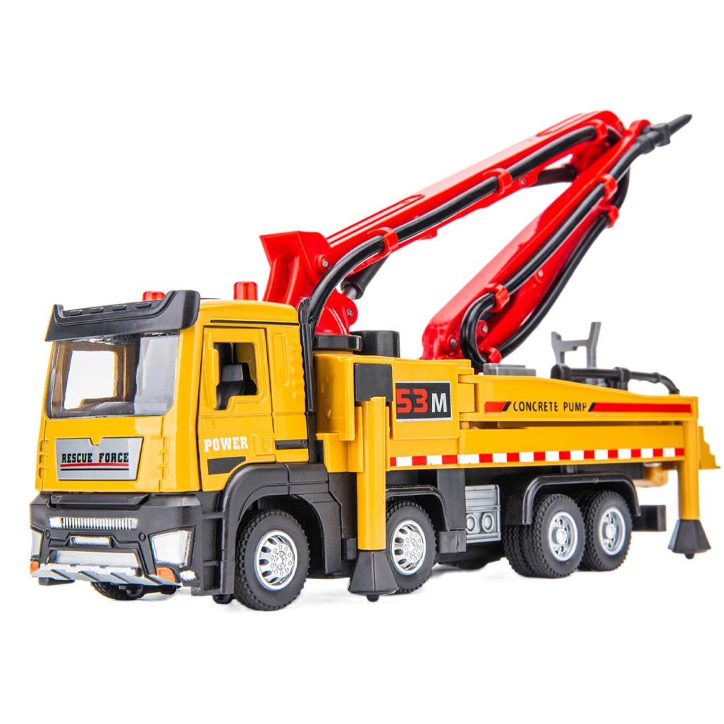 Tianying simulation alloy car model concrete cement pump truck engineering truck pull back sound and light boxed