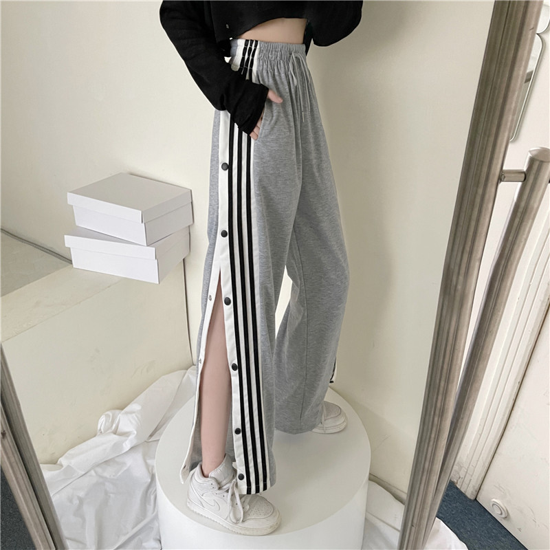 Autumn 2024 New Casual Wide-leg Pants Women's Korean-style Button Loose Student Design Sense Split Straight Pants