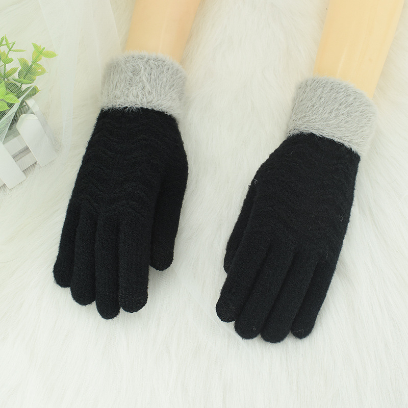 Picture of Gloves women's winter knitted plus velvet padded warm touch screen five-finger wool driving outdoor cold wave riding wholesale