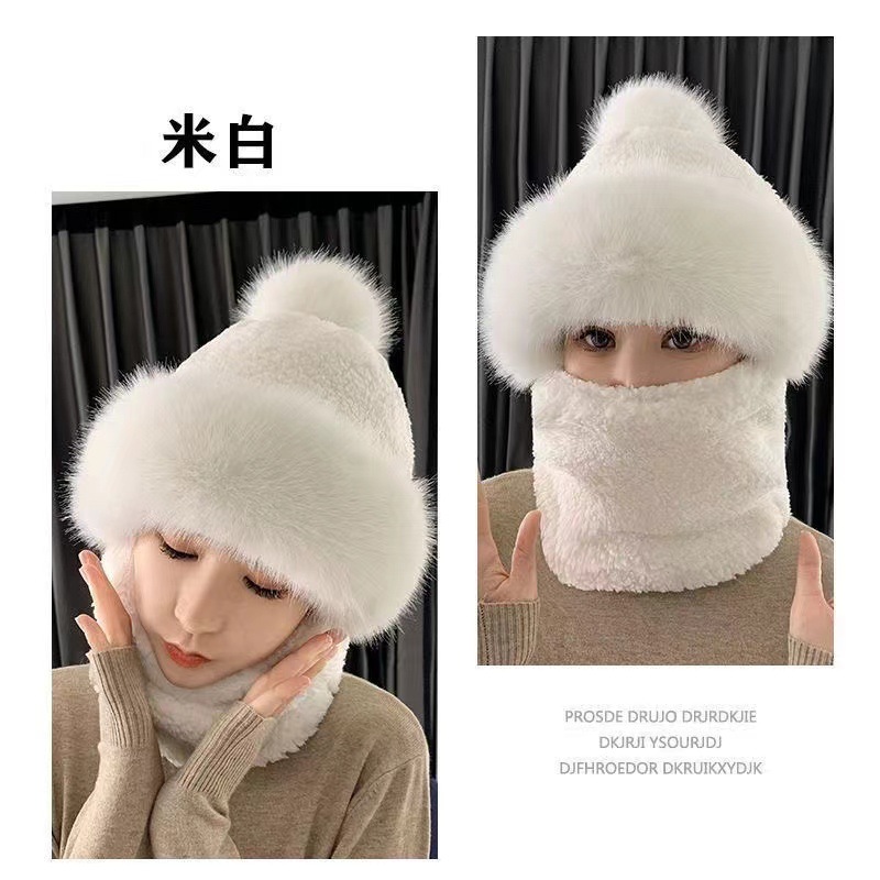 Picture of Autumn and Winter Hat New Cute Warm Mask Bear Hat Integrated Neck Scarf Gloves Popular Versatile Plush Four-In-One