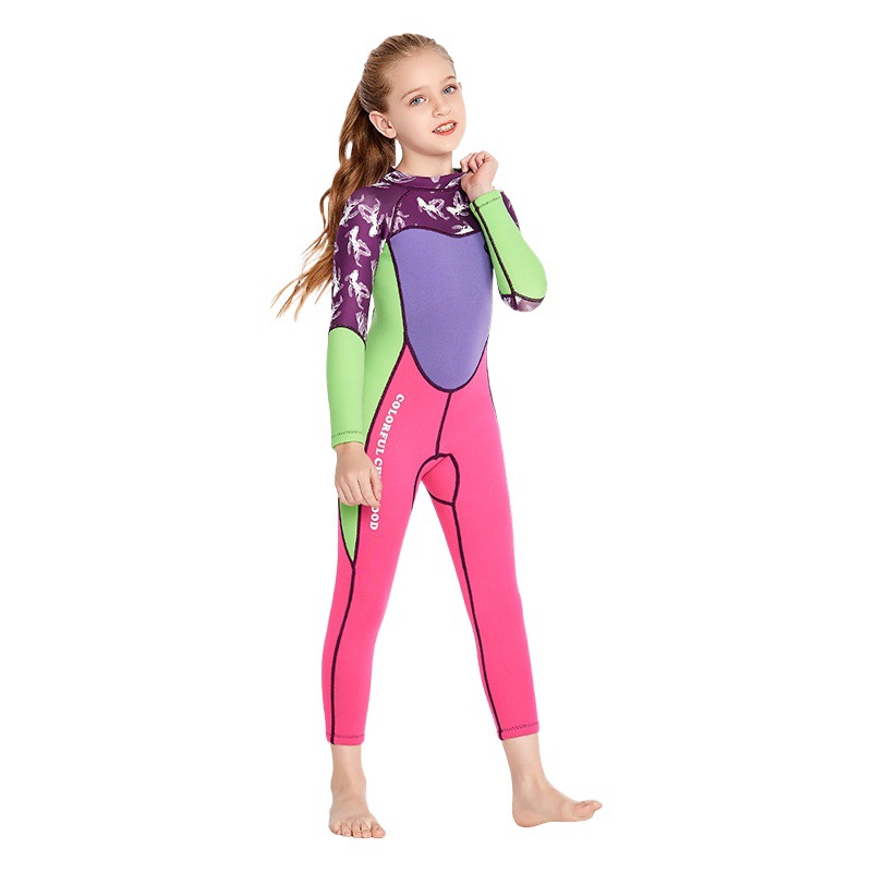 Autumn and Winter Children's 2MM Thickened Girls' Long Sleeve Swimwear Sunscreen Cartoon Surfing Children's Swimsuit Diving Suit