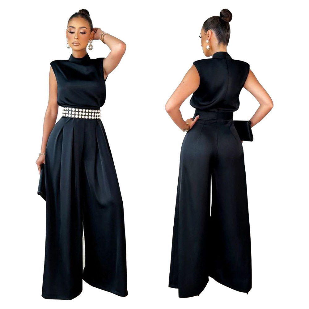 Picture of K10190 AliExpress European and American Women's 2022 New Fashion Wide Leg Pants Solid Color High Neck Sleeveless Waisted Pants