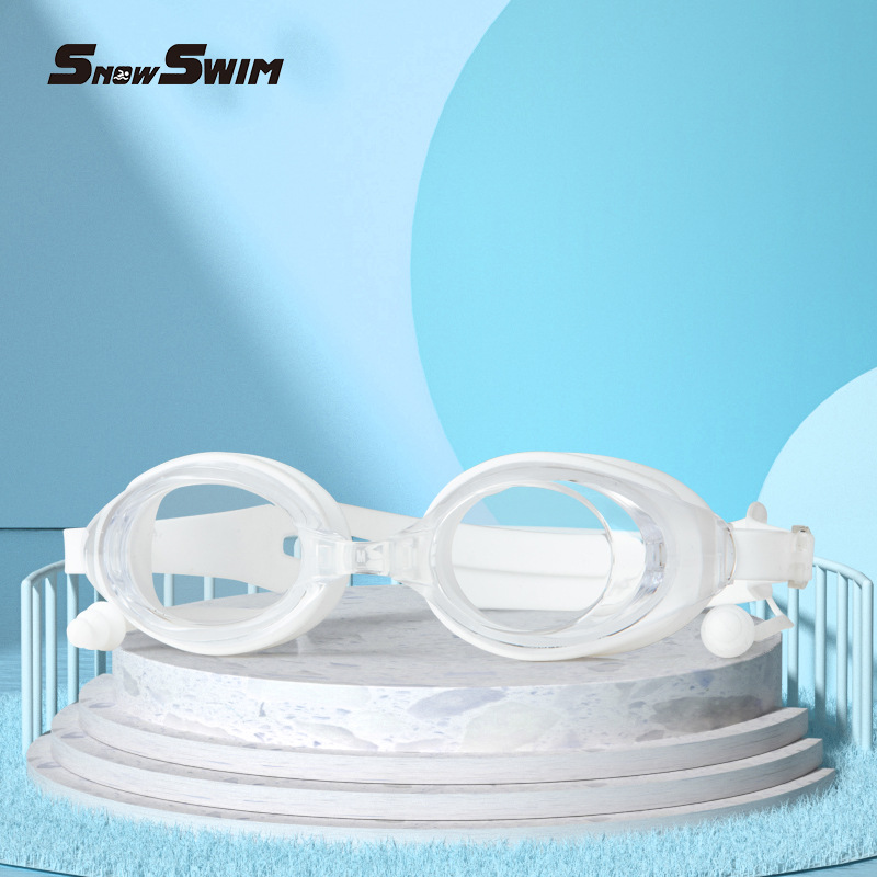 Picture of Boxed bagged one-piece earplugs silicone swimming goggles adult waterproof anti-fog plain large frame 100 swimming goggles cross-border