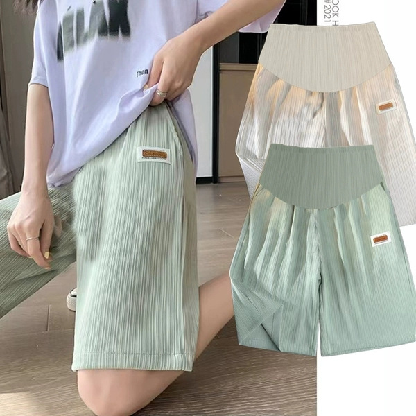 Pregnant Women's Pants Summer New Ice Silk Wide Leg Pants Shorts Outer Wear Sports Pants Five-point Pants Hot Pants Pregnant Women's Leggings