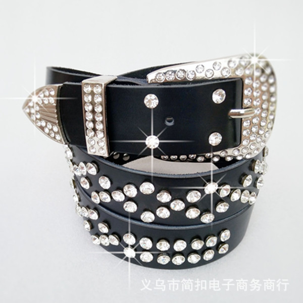 Women's Leather Belt with Diamond Rhinestone and Diamond-encrusted Fashionable All-match White Decorative Women's Korean-style Jeans Wide Belt