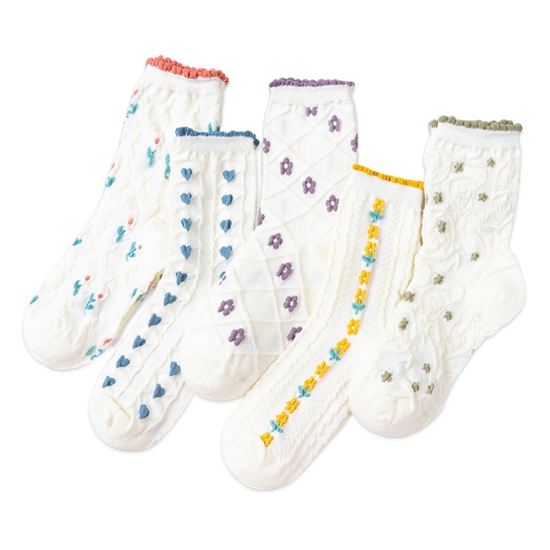 Socks women's socks simple JK bubble mouth color lace stockings spring and autumn forest style ins casual cotton socks