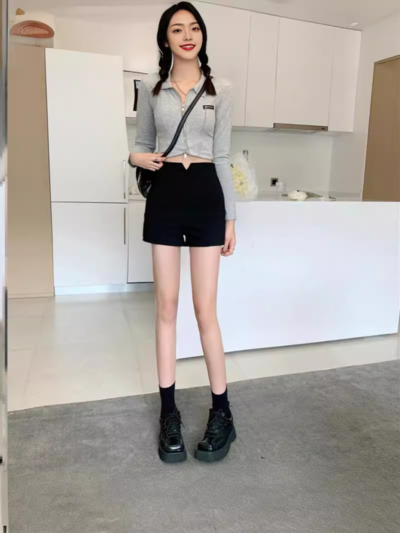 Dancing Three-point Pants Short-sleeved Fashionable Korean-style Slim-fit Hot Pants Hip Bag Women's Summer 2024 High Waist Shorts