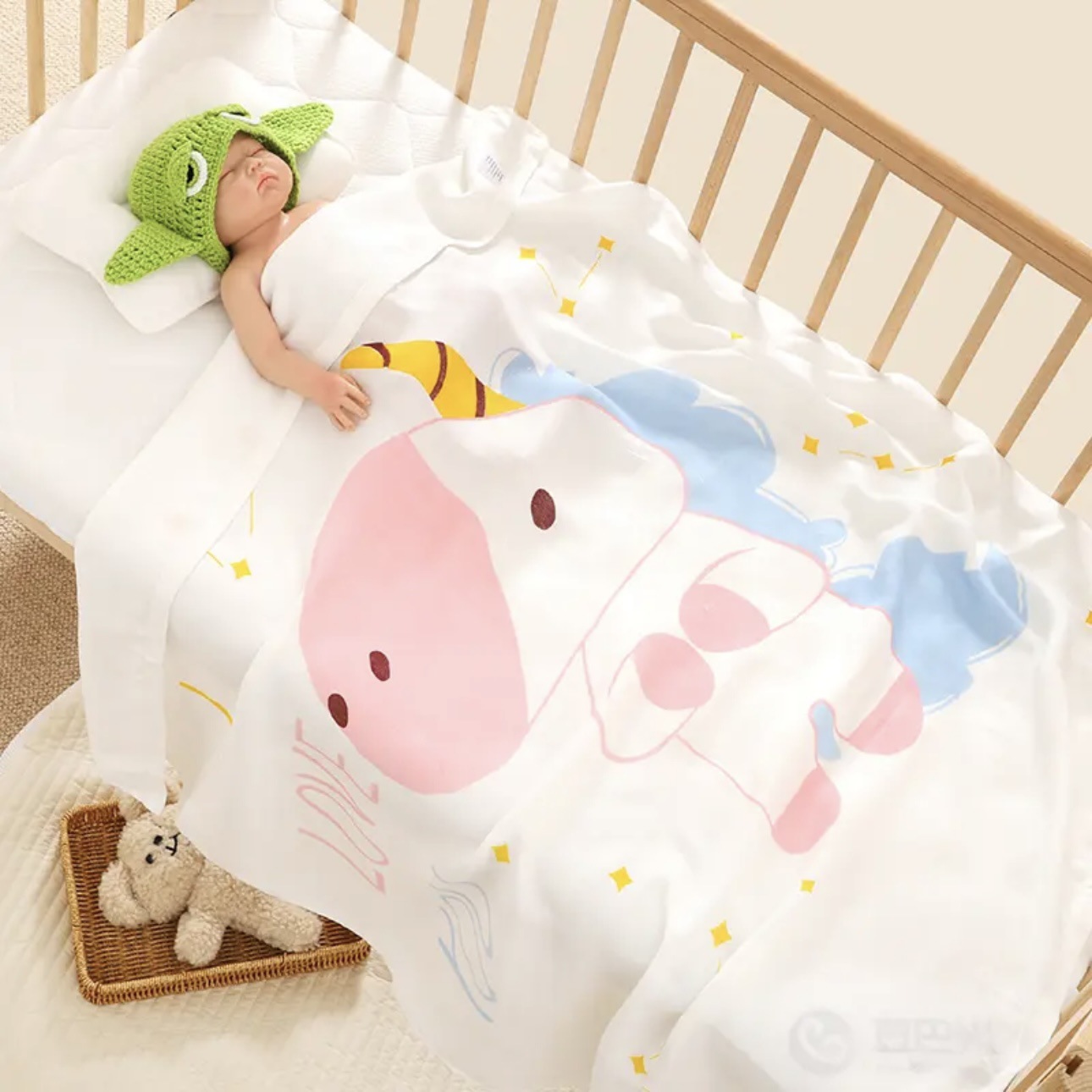 Picture of Double-Layer Bamboo Fiber Infant Blanket, Summer Ice Silk Blanket, Bath Towel, Newborn Air-Conditioning Quilt, Cute