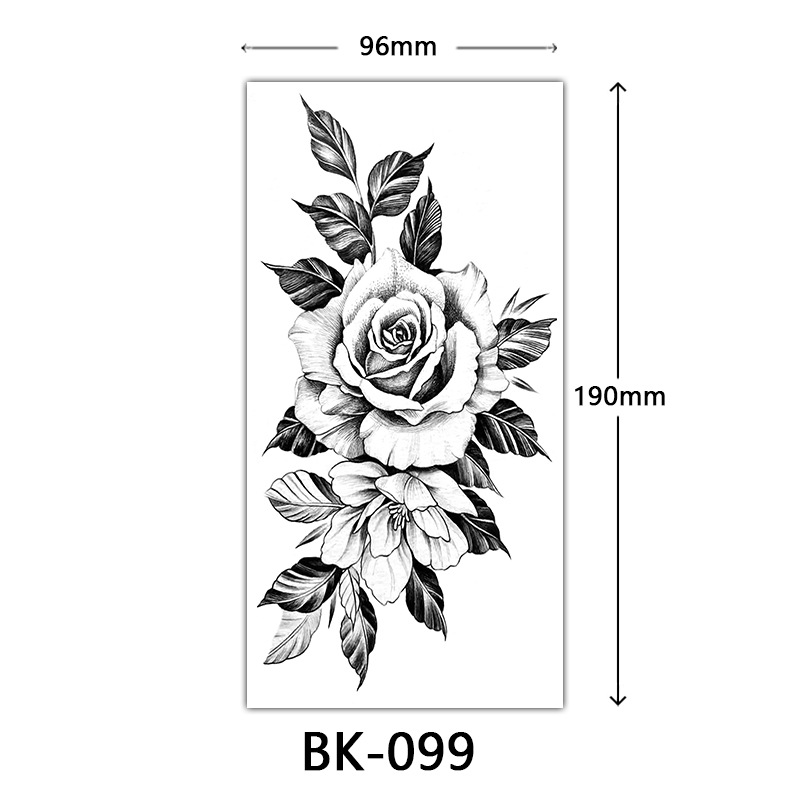 Picture of Cross-Border Supply of Sketch Flower Tattoo Stickers, Sketch Tattoo Stickers, Rose Flower Black and White Flower Tattoo