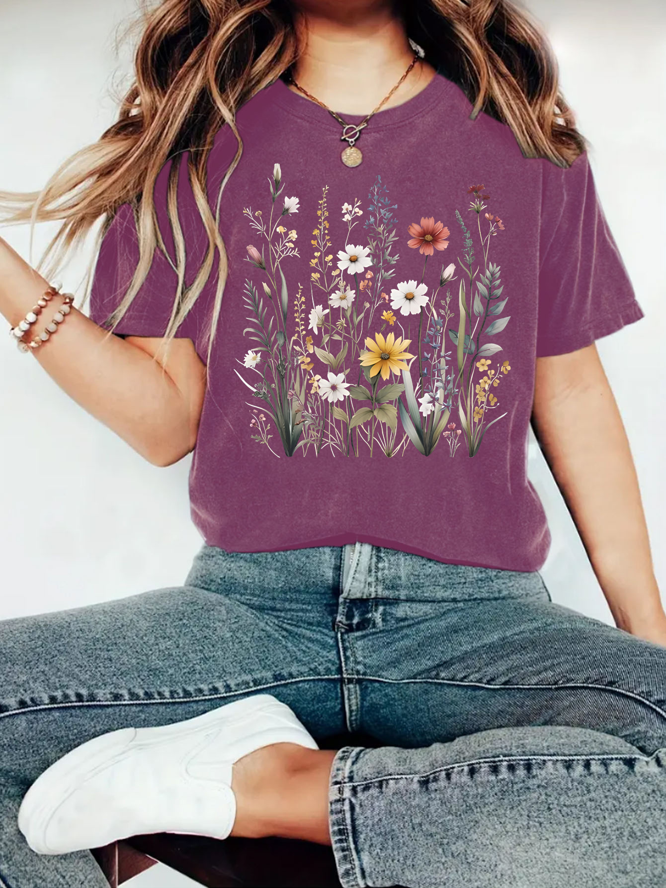 Picture of Amazon Europe and the United States summer women's plant flower pattern printing round neck short sleeve casual fashion foreign trade explosion T-shirt