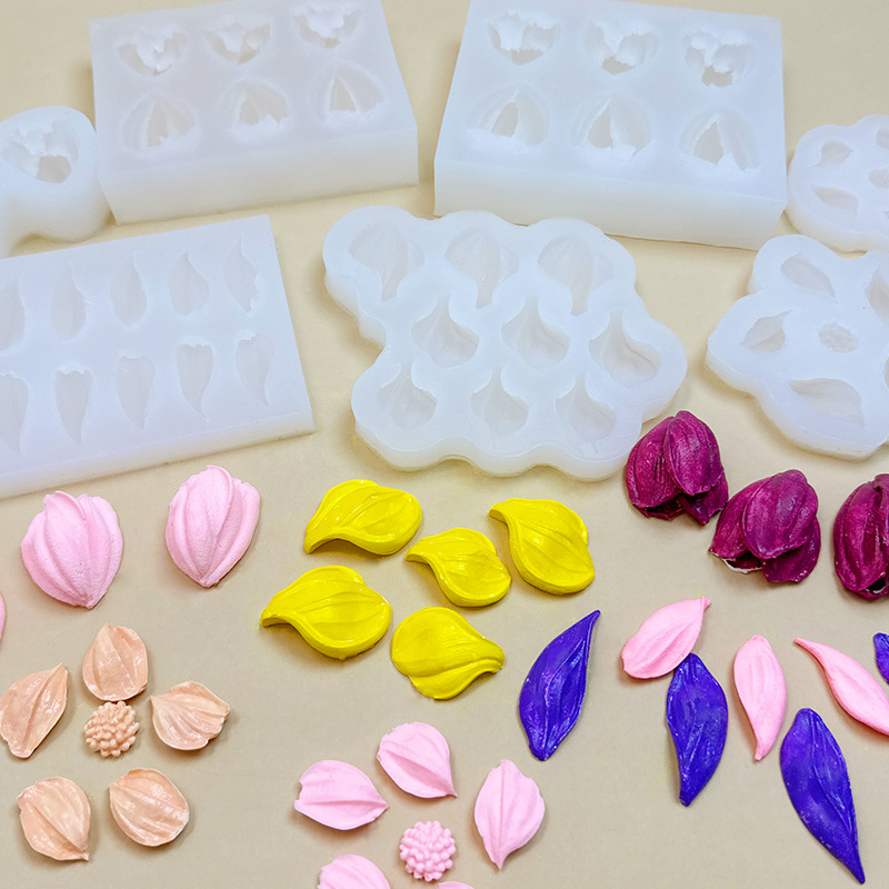 Combination Gesang Flower Tulip Leaf Shape Chocolate Silicone Mold Cake DIY Pinch Handmade Soap Decoration