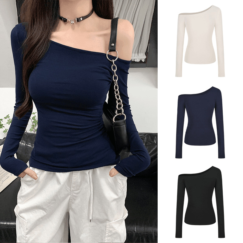 Pure Desire Spice Girls Slim-fit Slim Shoulder Long-sleeved T-shirt Women's Niche Design Sense Solid Color Fashion All-match Top Early Autumn
