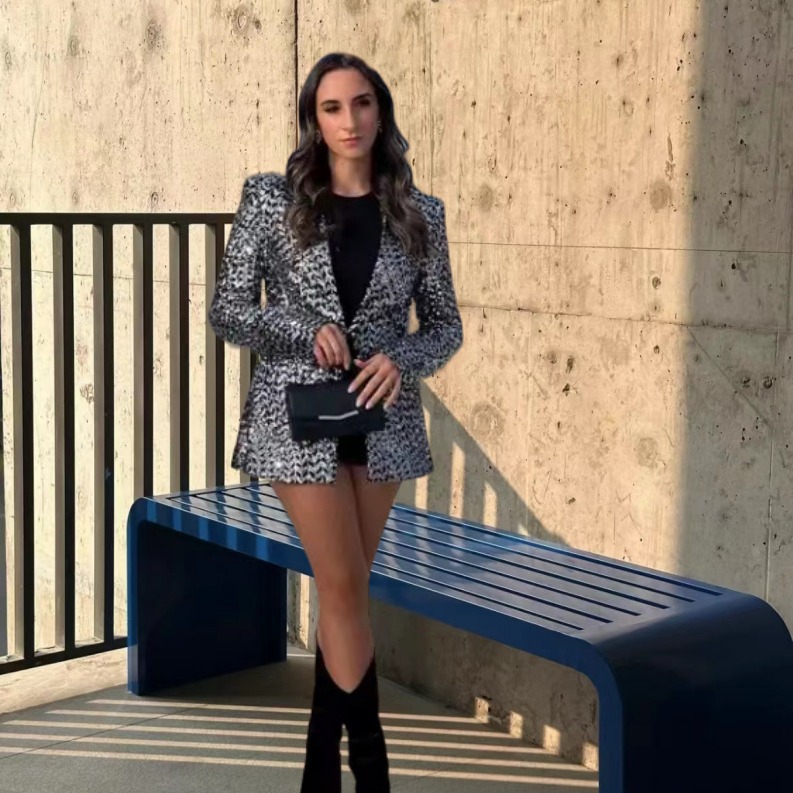 Amazon AliExpress 2024 cross-border women's clothing new sequined women's casual suit jacket high waist casual shorts