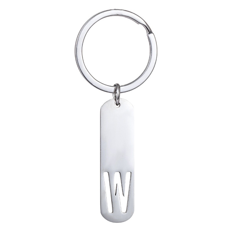 Cross-Border Popular 26-Letter Long Tag Stainless Steel Keychain Cut Out Letter Keychain Student Backpack Pendant