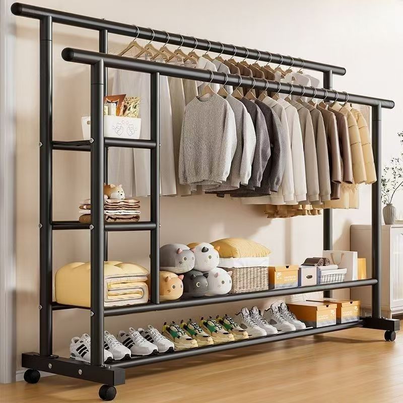 New side mesh extra-thick clothes drying rack, floor-standing upright home large-capacity coat rack, bedroom hanging rack