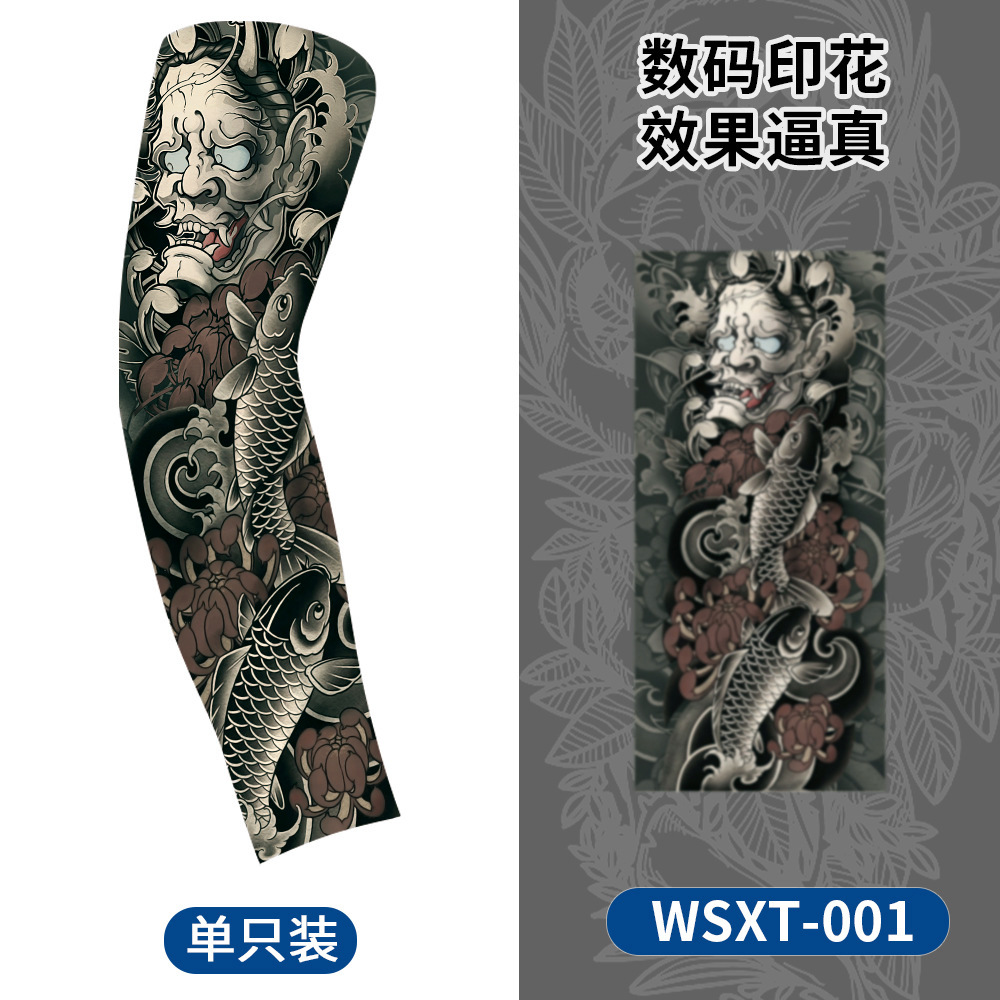 Picture of Summer Riding Sunscreen Tattoo Sleeve Simulation Tattoo Quick-drying Arm Protector Outdoor Sports Sunshade Breathable High Elastic Ice Sleeve