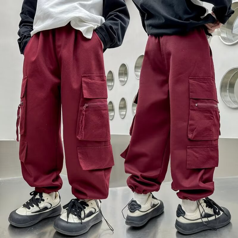 Boys' pants spring and autumn 2024 new overalls pants design sense loose red Zhongda children's pants tide foreign trade batch