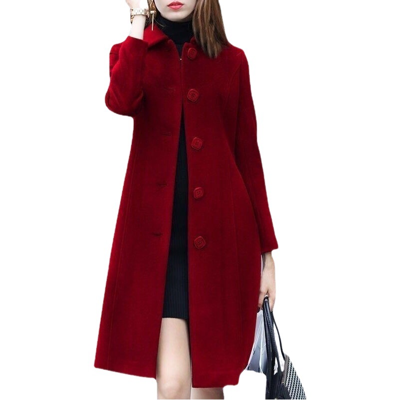 Woolen Outwear for Women 2025 Spring New Style Hepburn Style Large Size Slimming Look Mid-Length Woolen Outwear Suit