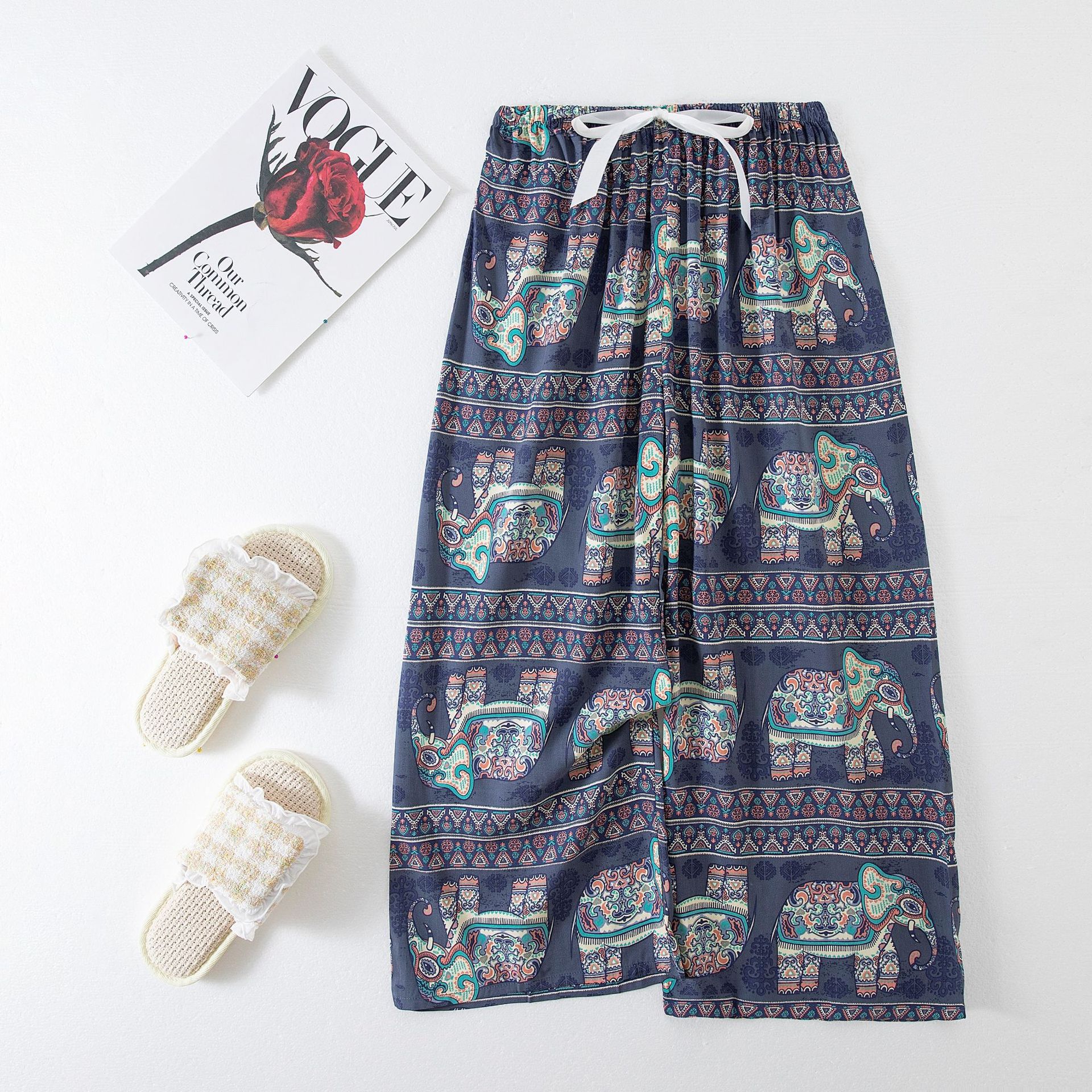 Picture of Cotton silk pajama pants women's spring and summer artificial cotton beach pants can be worn outside plus size cotton silk home wear cropped pants