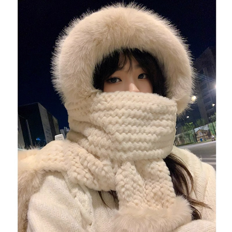 Picture of Cute Bear Hat Gloves Three-in-One Scarf Plush Hat Winter Riding Women's Easy Outdoor High-Level Warm Hat