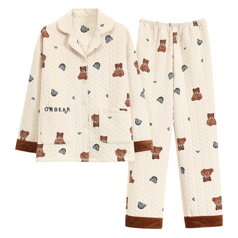 Pajamas women's autumn and winter New Air cotton sandwich thickened warm comfortable sweet cute cartoon women's home wear