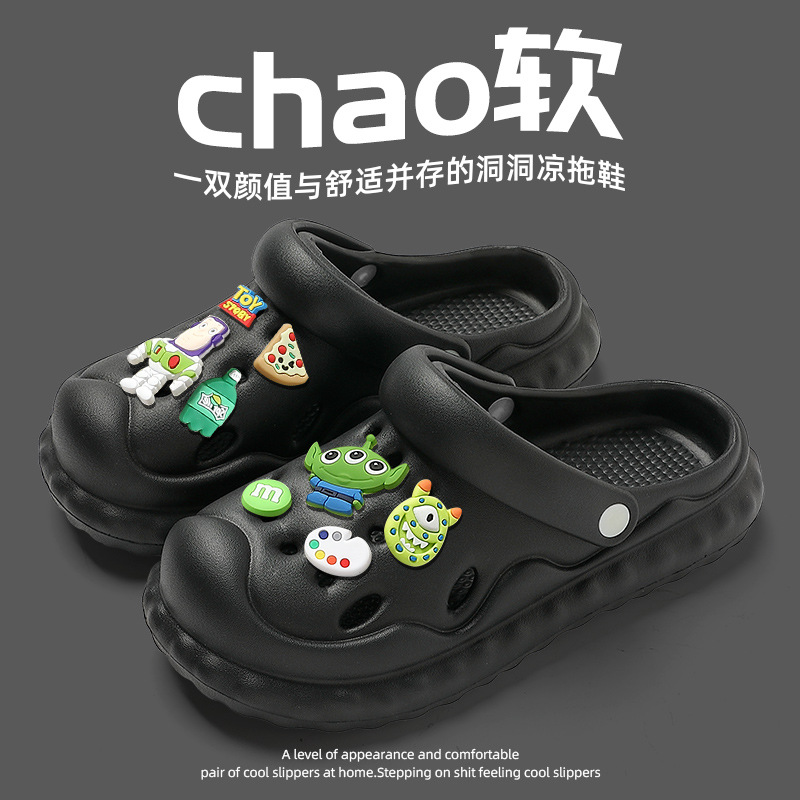 Picture of New Croc Shoes Women's 2025 Summer Outerwear Thick-Soled Internet Celebrity Beach Shit-Feeling Baotou Half Sandals Women's Summer