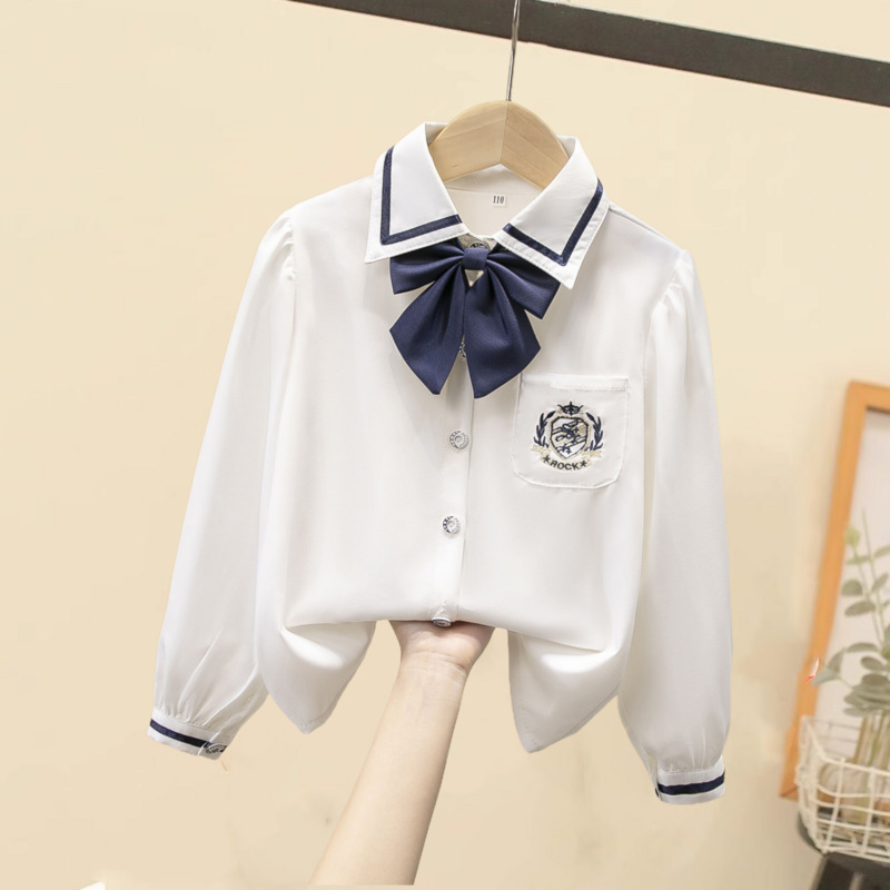 Picture of Children's Shirt White Long Sleeve Spring and Autumn Class Clothing Performance Clothing Lace Girl Student Clothing 2024 New Style Girl's Spring and Autumn