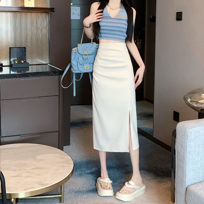 Picture of 2023 Split Skirt Women's Early Autumn Hip Skirt New High Waist Slimming Skirt Mid-length A- line Skirt One-step Skirt