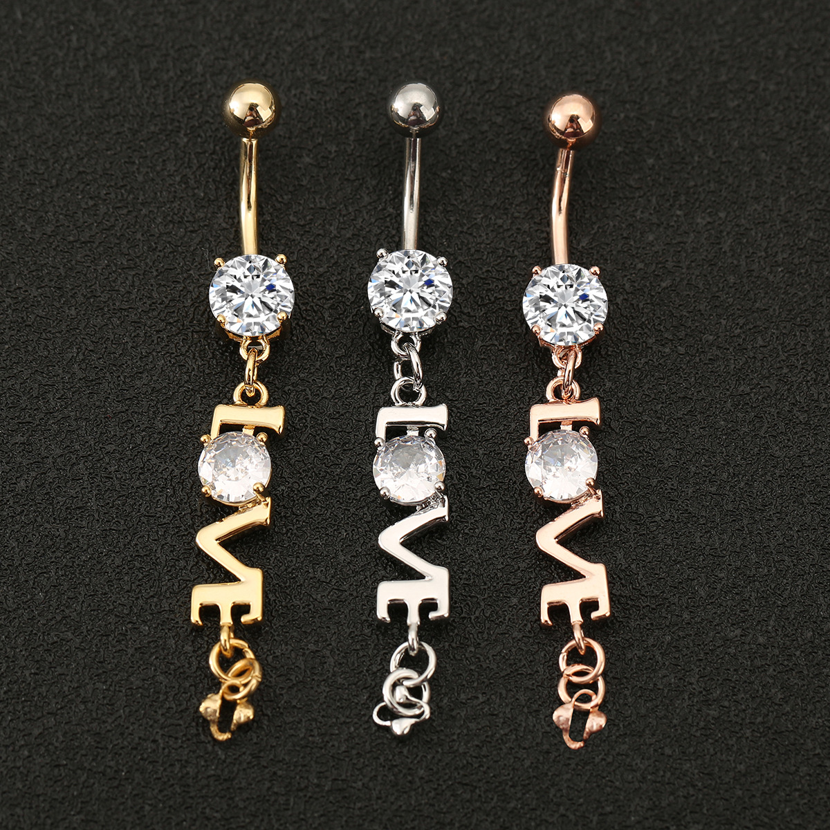 Cross-border Hot Selling Personality Fashion Love Diamond Navel Ring Piercing Jewelry Navel Nail Belly Dance Simple Navel Buckle
